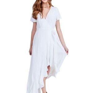 Altard State White Wrap Maxi Dress Flutter Sleeve High Low‎ Hem Fit & Flare